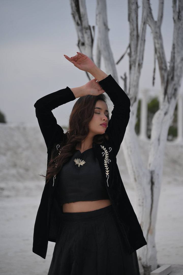 Saira Blouse, Blazer and  skirt set in Black | Made To Order