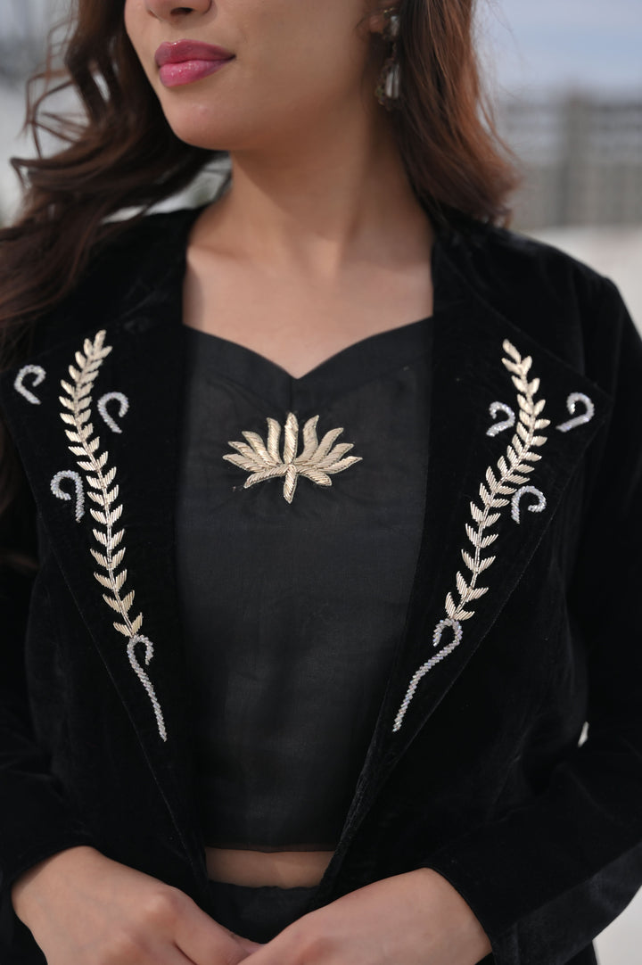 Saira Blouse, Blazer and  skirt set in Black | Made To Order