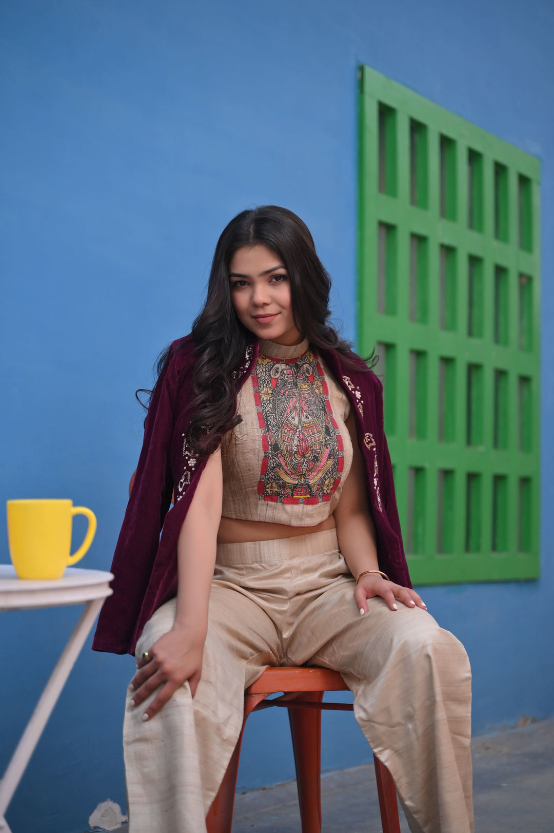 Exquisite Madhubani Handpainted Crop Top in Pure Natural Tussar
