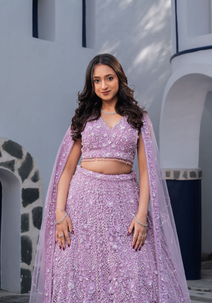 Orchid Romance - Exquisite Hand Embellished 3 Piece Lehenga Set, Customizable, Made to Order