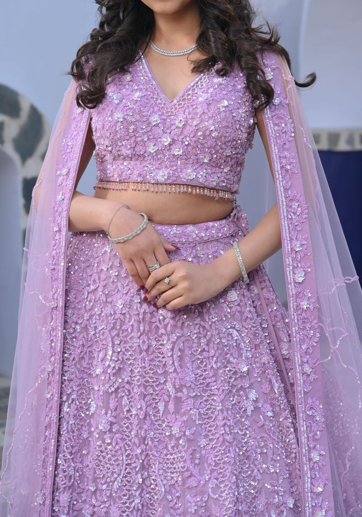 Orchid Romance - Exquisite Hand Embellished 3 Piece Lehenga Set, Customizable, Made to Order