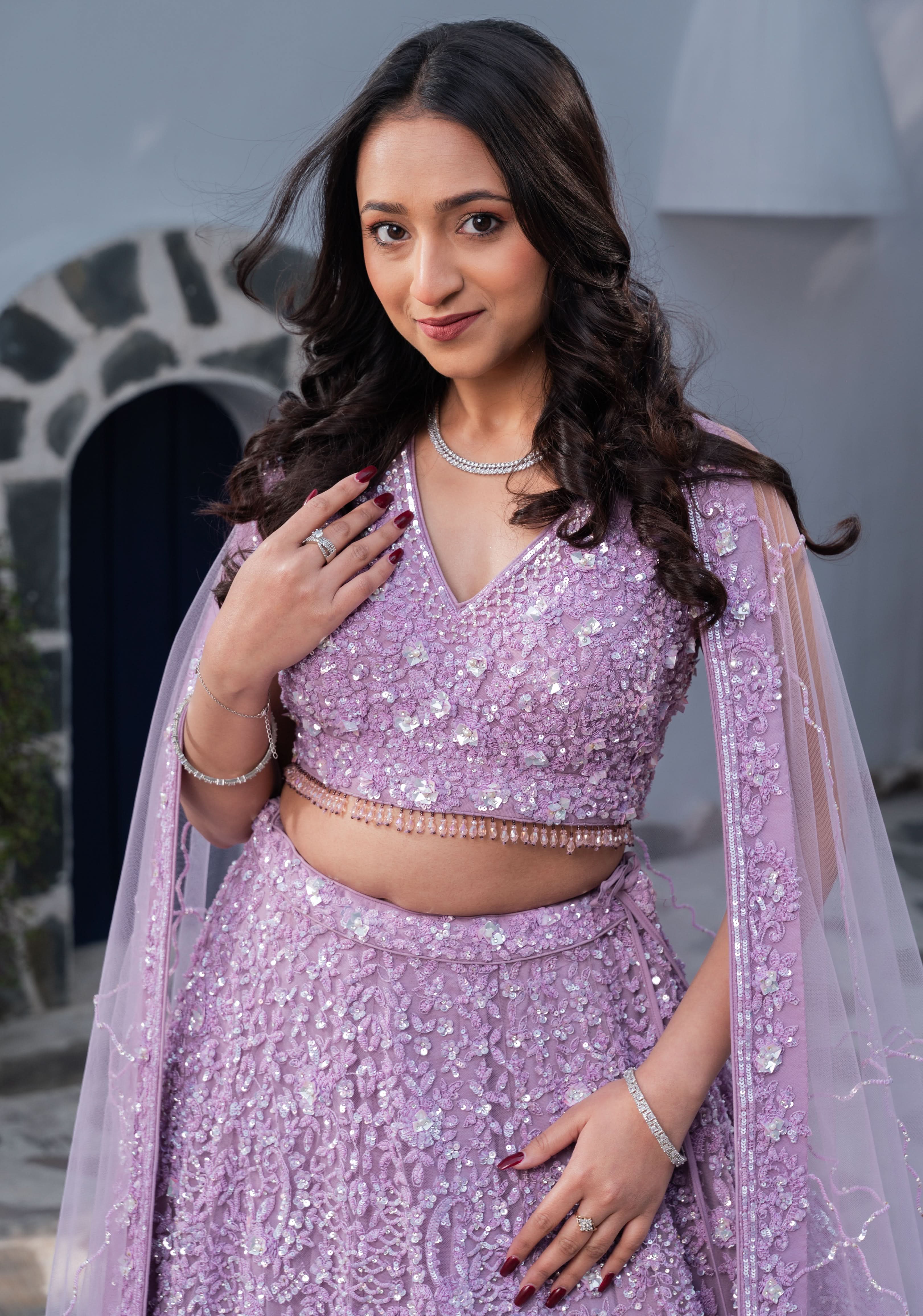 【サボ　愛称板】（表）阿　寒　AKAN（裏） ライラック　LILAC Orchid Romance - Exquisite Hand Embellished 3 Piece Lehenga Set