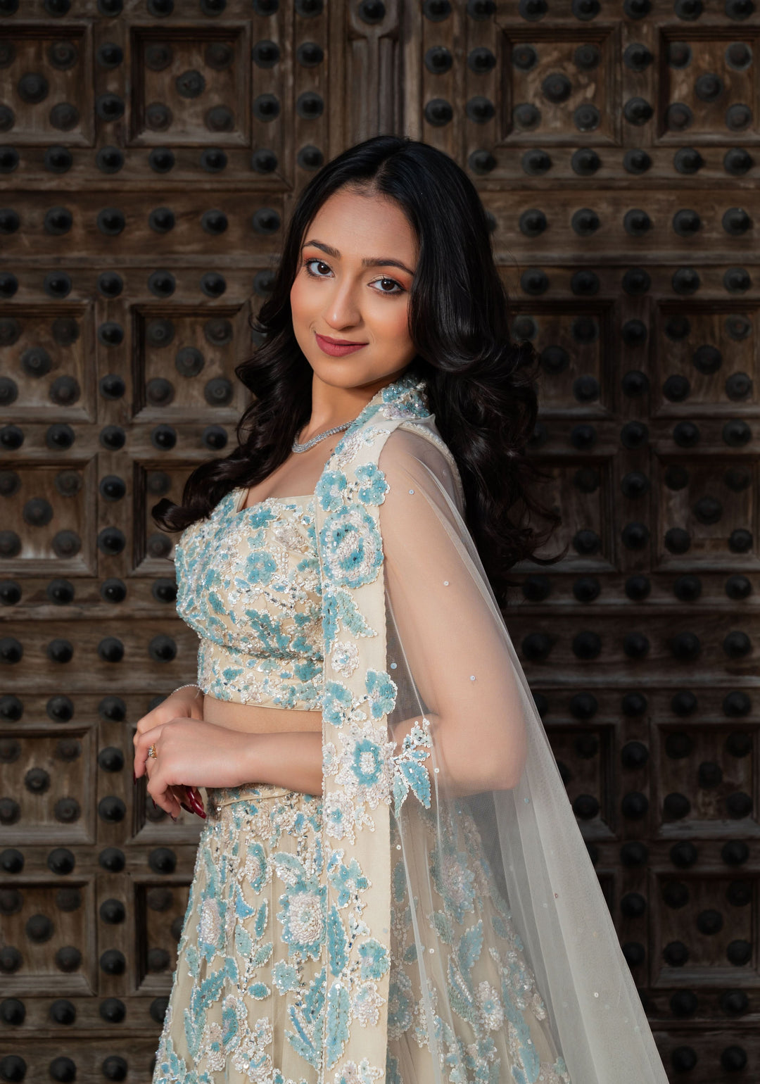 Exclusive Wisteria Lehenga with pearls and hand-embroidery in Net, Customizable, Made to Order