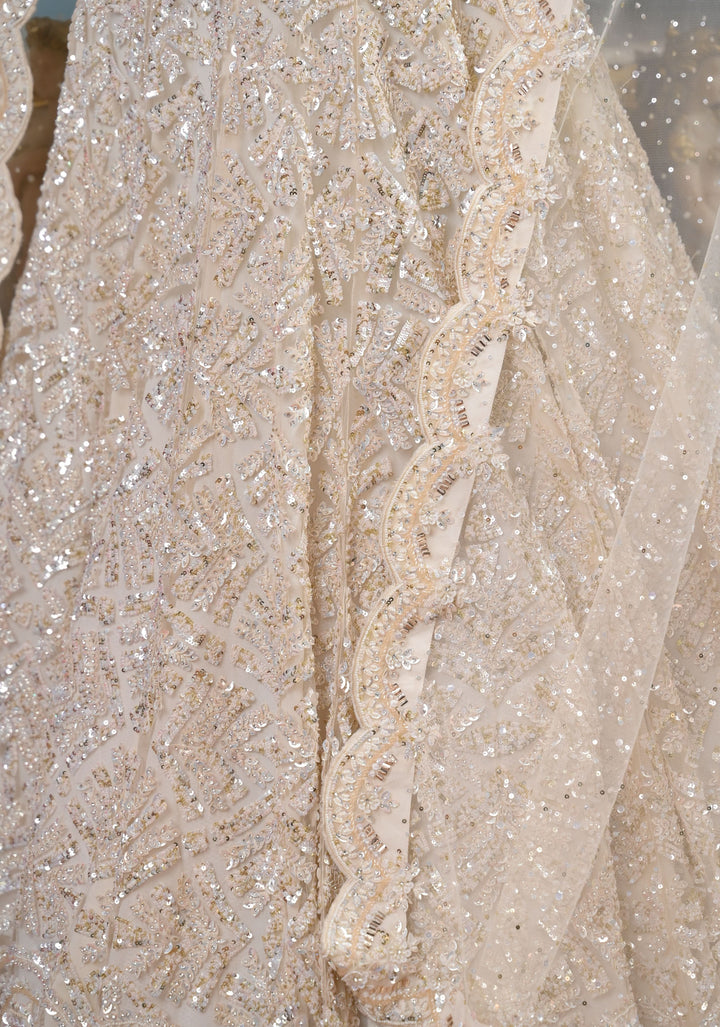 Exquisite Lehenga : White Fairytale Lehenga with hand-embroidery in Net, Customizable, Made to Order
