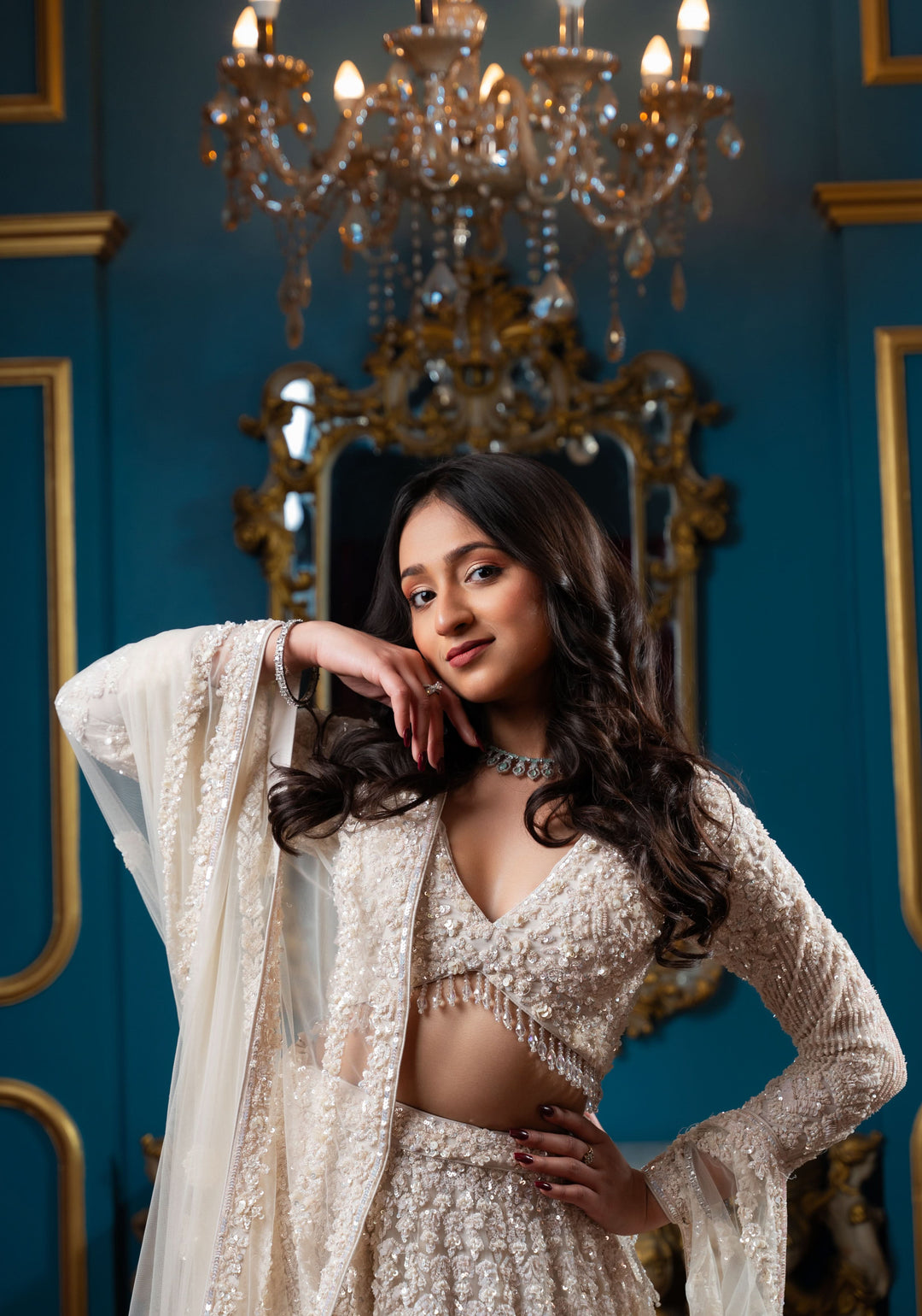 Enchanting Magnolia Lehenga with hand-embroidery in Net Customizable, Made to Order