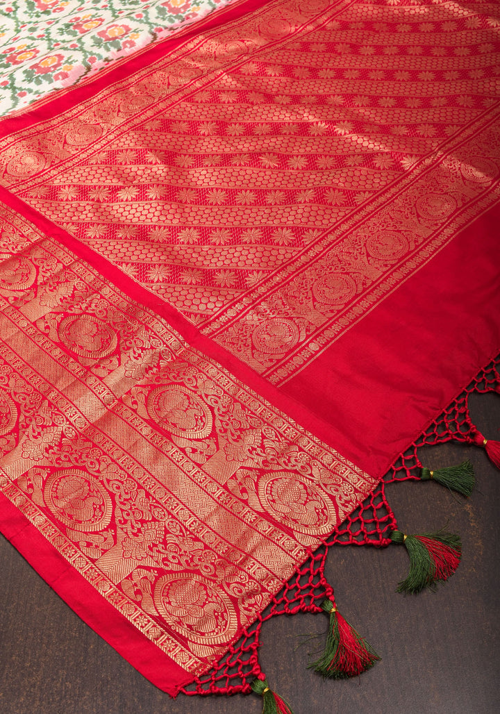 Florals Jaal Ikkat Patola Kanjivaram Fusion Silk Saree with zari border | SILK MARK CERTIFIED
