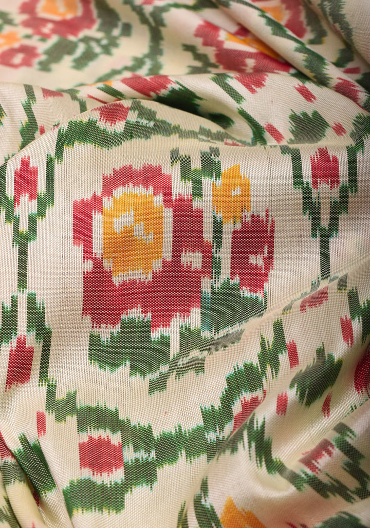 Florals Jaal Ikkat Patola Kanjivaram Fusion Silk Saree with zari border | SILK MARK CERTIFIED