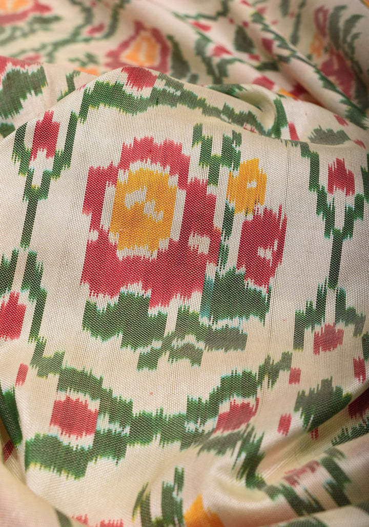 Florals Jaal Ikkat Patola Kanjivaram Fusion Silk Saree with zari border | SILK MARK CERTIFIED