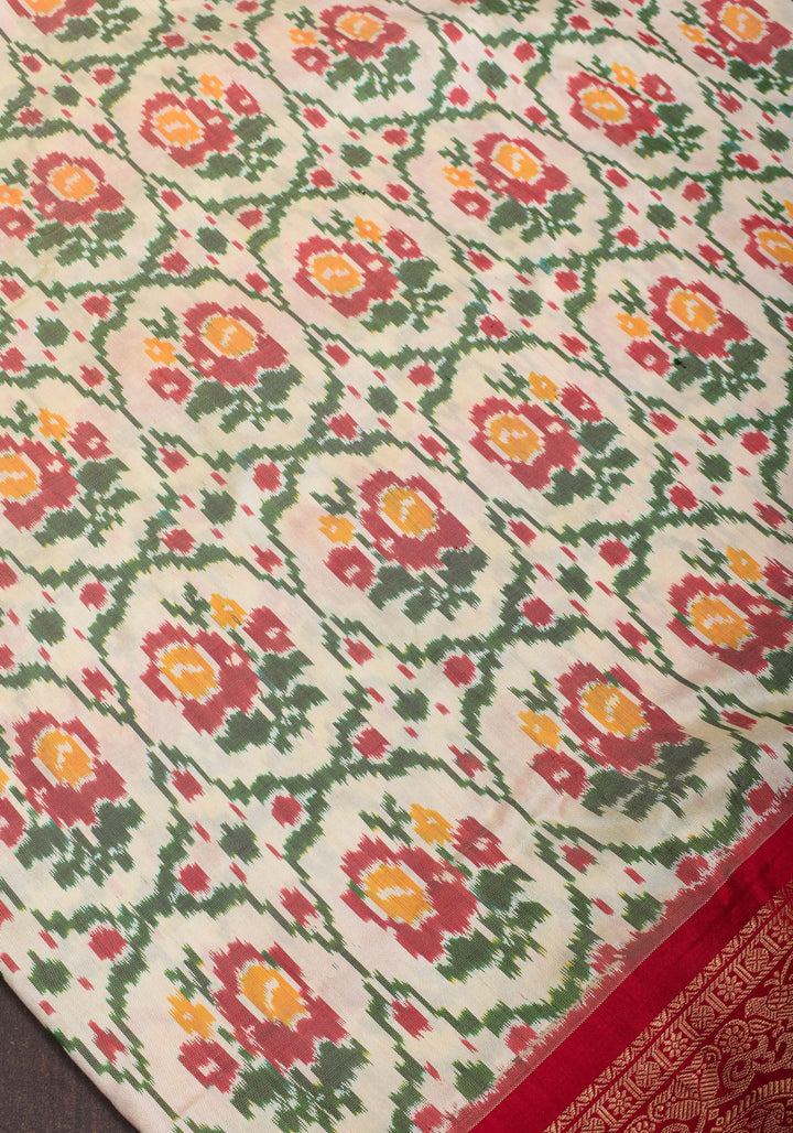 Florals Jaal Ikkat Patola Kanjivaram Fusion Silk Saree with zari border | SILK MARK CERTIFIED