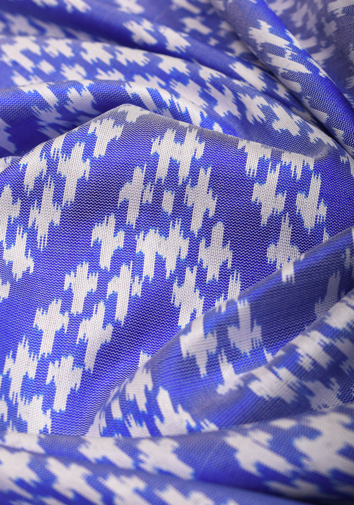 Blue Ikkat Patola Kanjivaram Fusion Silk Saree with Panel design and wide zari border |SILK MARK CERTIFIED
