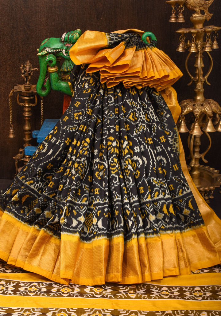 Black Exquisite Ikkat Handwoven Pure Pochampally Silk Saree | SILK MARK CERTIFIED