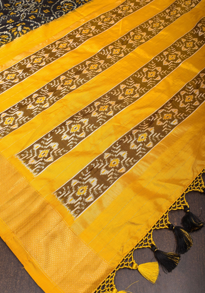 Black Exquisite Ikkat Handwoven Pure Pochampally Silk Saree | SILK MARK CERTIFIED