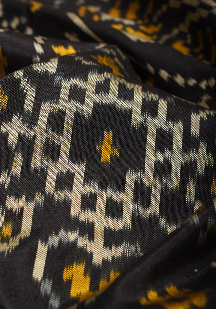 Black Exquisite Ikkat Handwoven Pure Pochampally Silk Saree | SILK MARK CERTIFIED