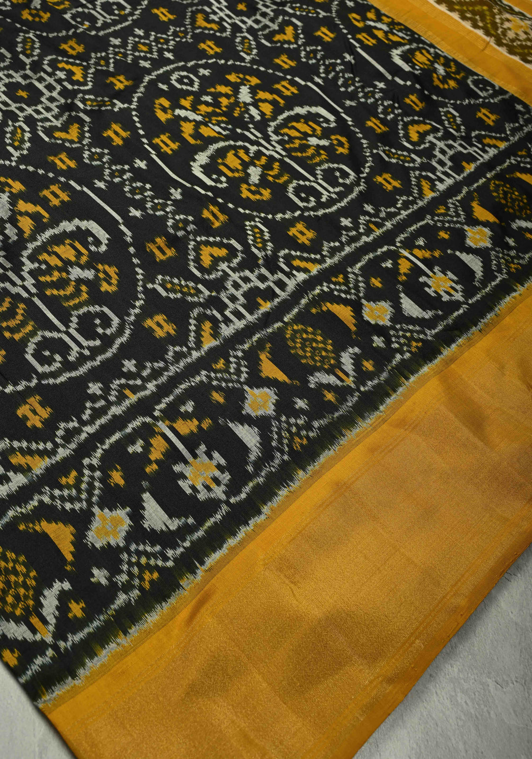 Black Pochampally Ikkat Pure Silk Saree with Brocade and Contrast Zari Border | SILK MARK CERTIFIED