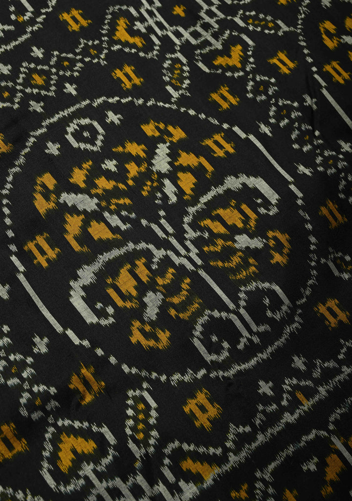 Black Pochampally Ikkat Pure Silk Saree with Brocade and Contrast Zari Border | SILK MARK CERTIFIED