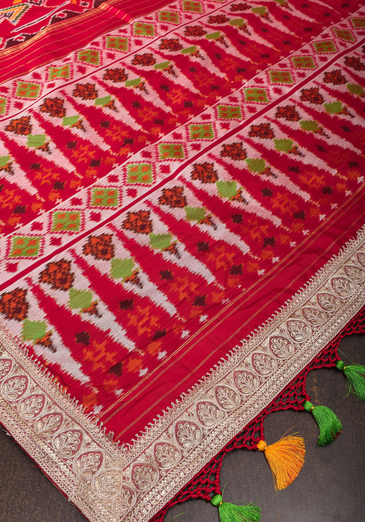 Exquisite Elephant design pure Silk Ikkat saree with gottapatti and light embellishments | SILK MARK CERTIFIED