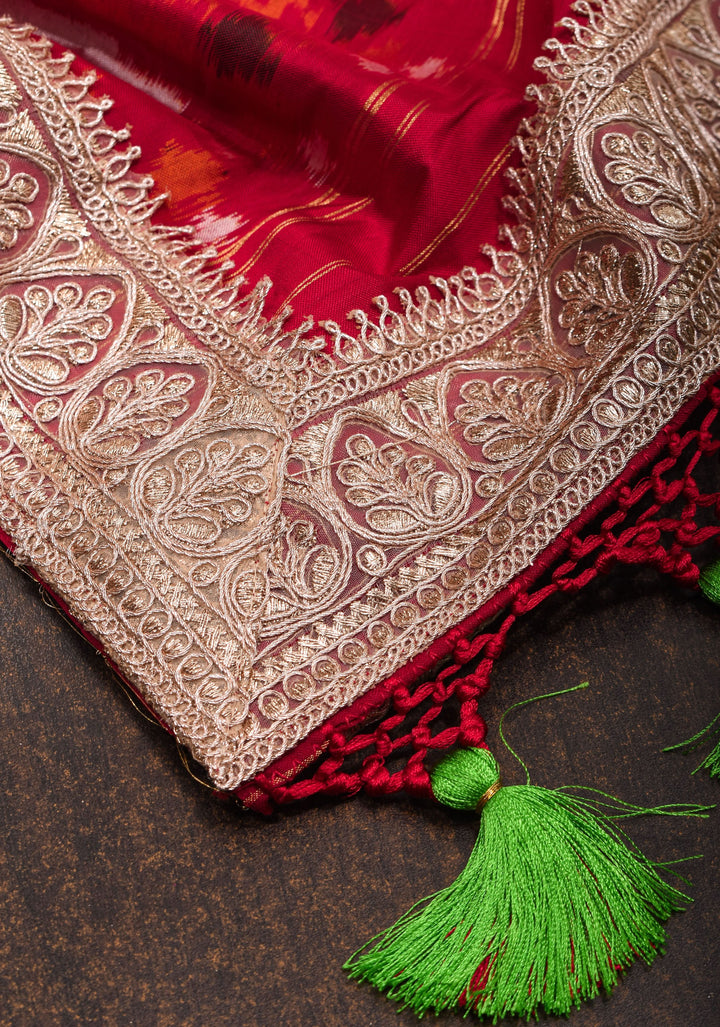 Exquisite Elephant design pure Silk Ikkat saree with gottapatti and light embellishments | SILK MARK CERTIFIED