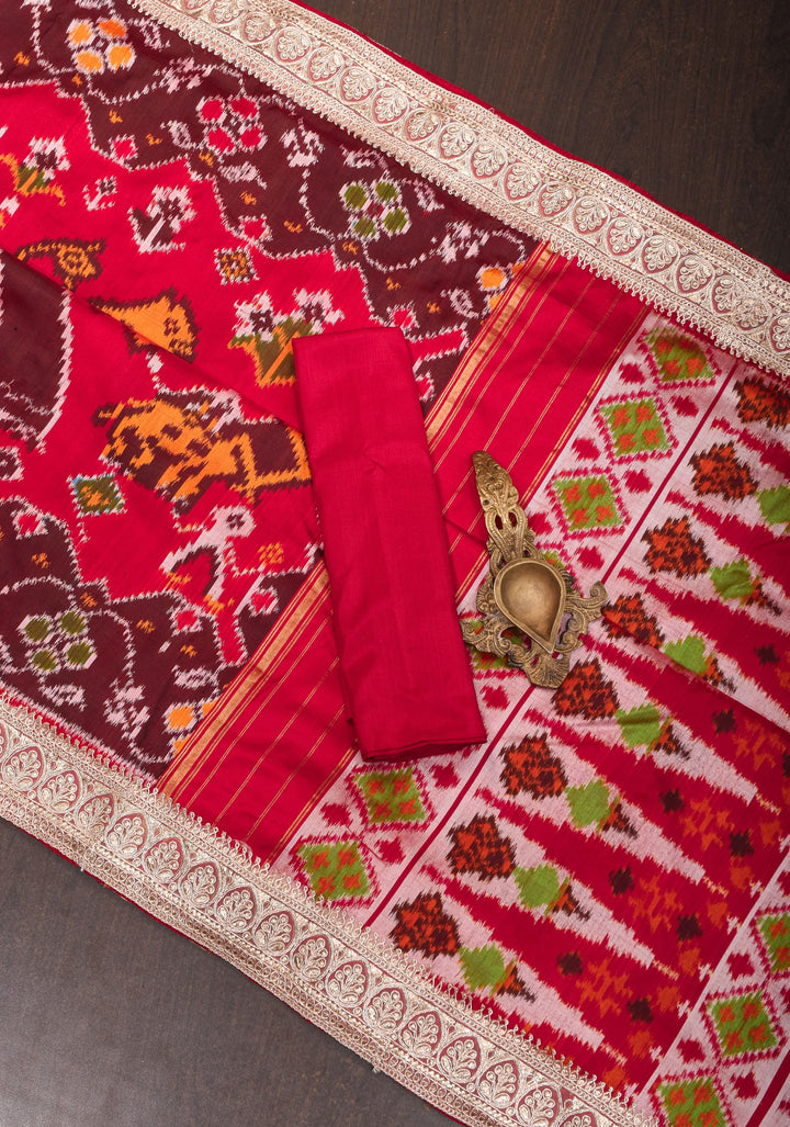 Exquisite Elephant design pure Silk Ikkat saree with gottapatti and light embellishments | SILK MARK CERTIFIED
