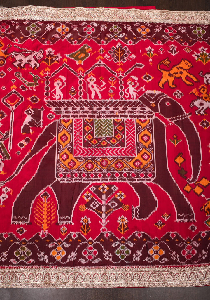 Exquisite Elephant design pure Silk Ikkat saree with gottapatti and light embellishments | SILK MARK CERTIFIED