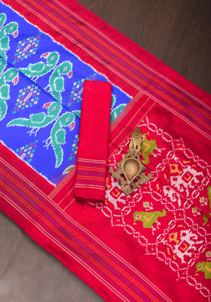 Blue Exquisite Ikkat Patola Kanjivaram Pure Silk with Stack Border | SILK MARK CERTIFIED