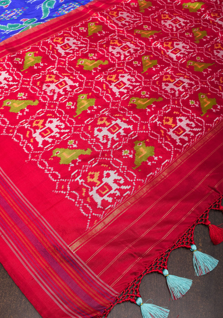Blue Exquisite Ikkat Patola Kanjivaram Pure Silk with Stack Border | SILK MARK CERTIFIED
