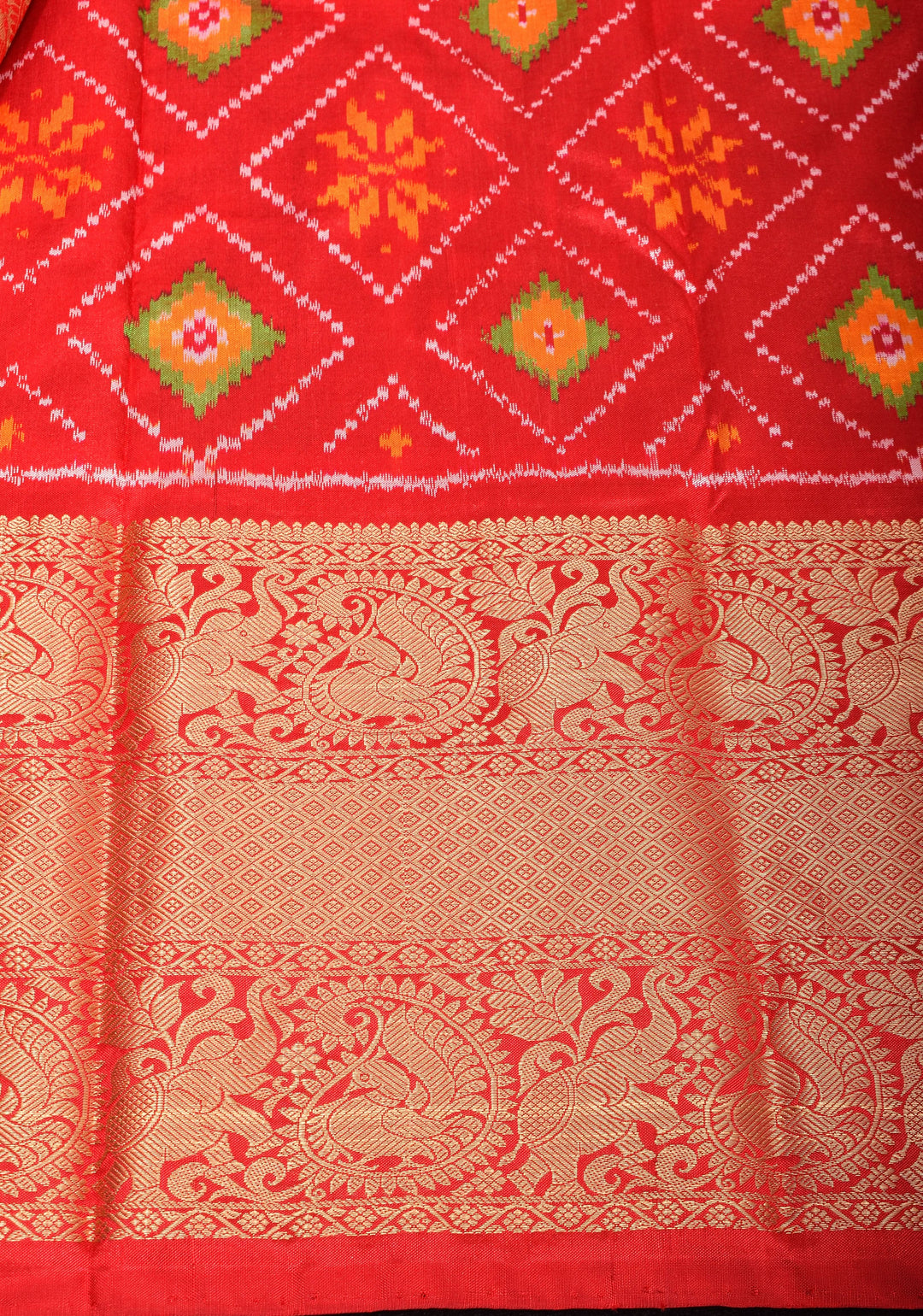 Lilac Blue Ikkat Kanjivaram Pure Silk Saree with Dual Peacock Motif and Contrast Red Border  | SILK MARK CERTIFIED