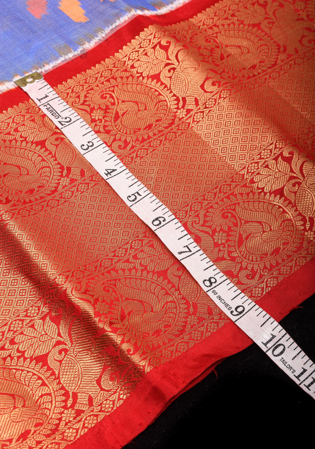 Lilac Blue Ikkat Kanjivaram Pure Silk Saree with Dual Peacock Motif and Contrast Red Border  | SILK MARK CERTIFIED