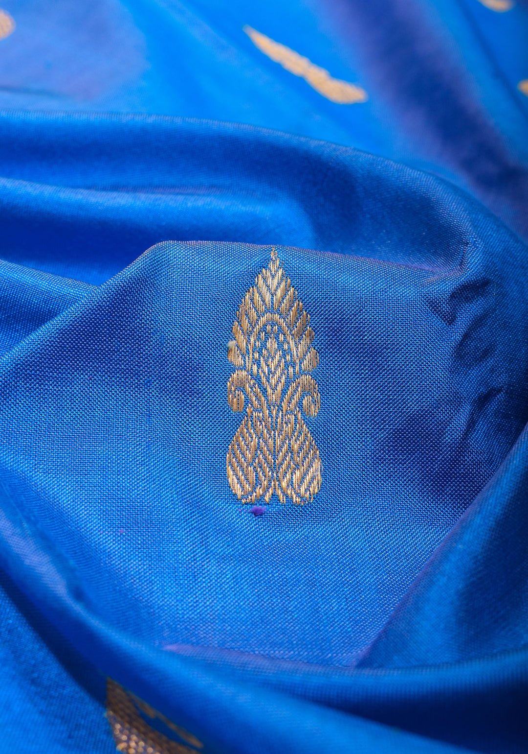 Blue Ikkat Kanjivaram Fusion Saree with Ikkat Panel Design and Paisley Motifs| SILK MARK CERTIFIED