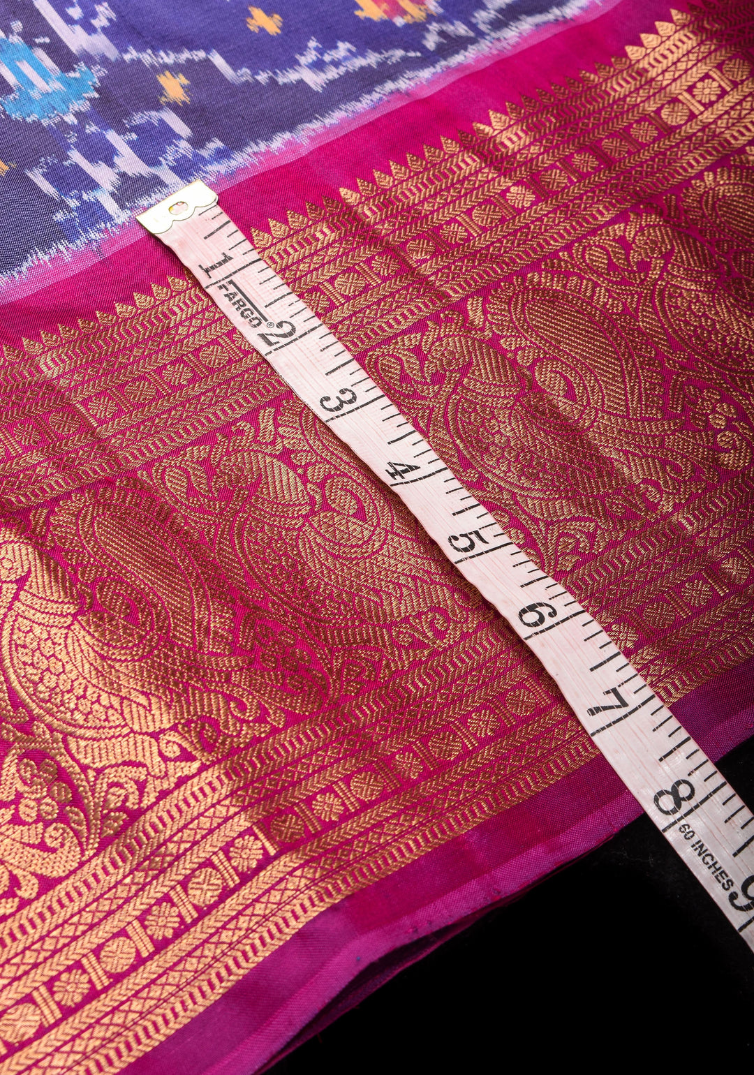 Blue Ikkat Kanjivaram Fusion Saree with Ikkat Panel Design and Paisley Motifs| SILK MARK CERTIFIED