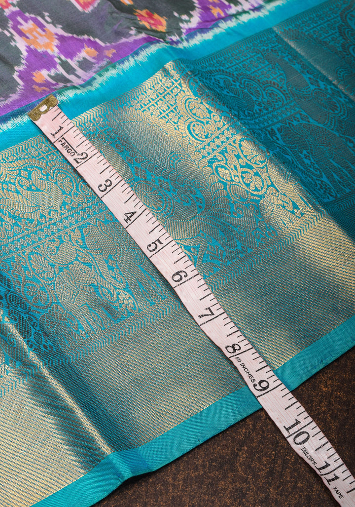 Purple Ikkat Kanjivaram Fusion Saree with Paisley Motifs| CERTIFIED SILK
