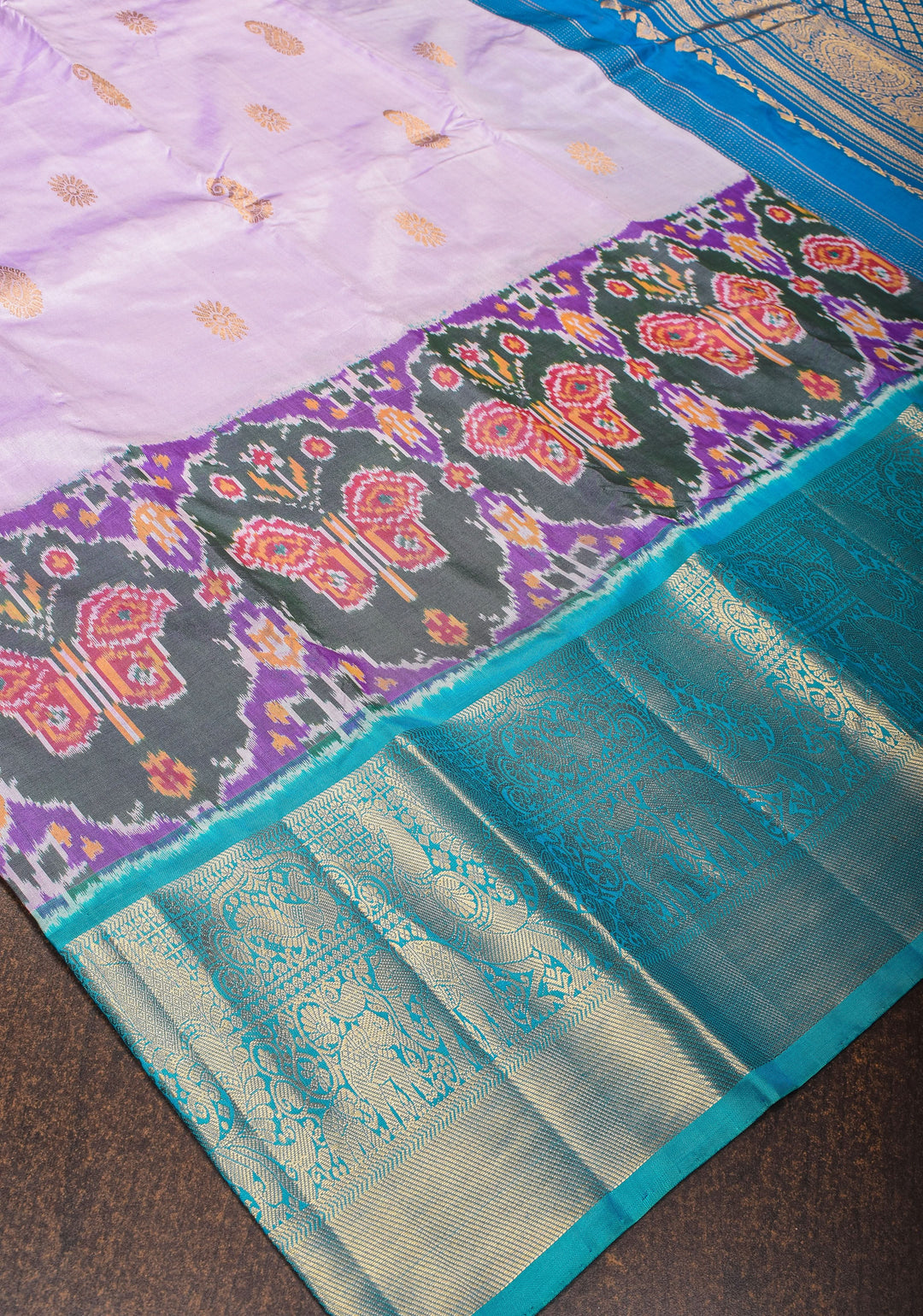 Purple Ikkat Kanjivaram Fusion Saree with Paisley Motifs| CERTIFIED SILK