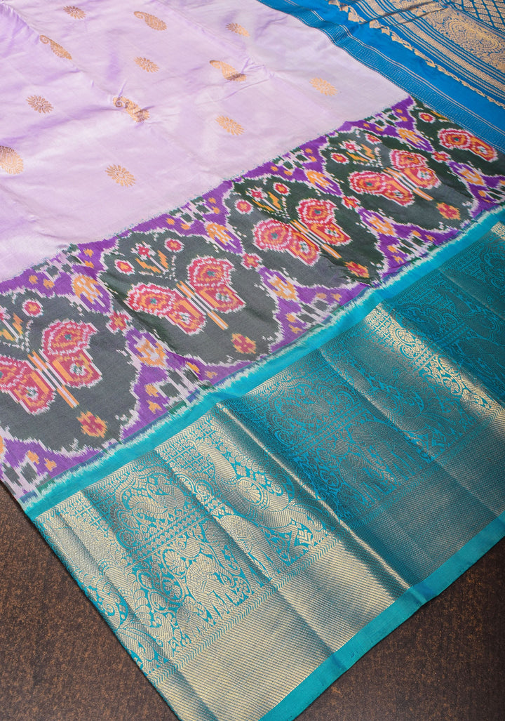 Purple Ikkat Kanjivaram Fusion Saree with Paisley Motifs| CERTIFIED SILK