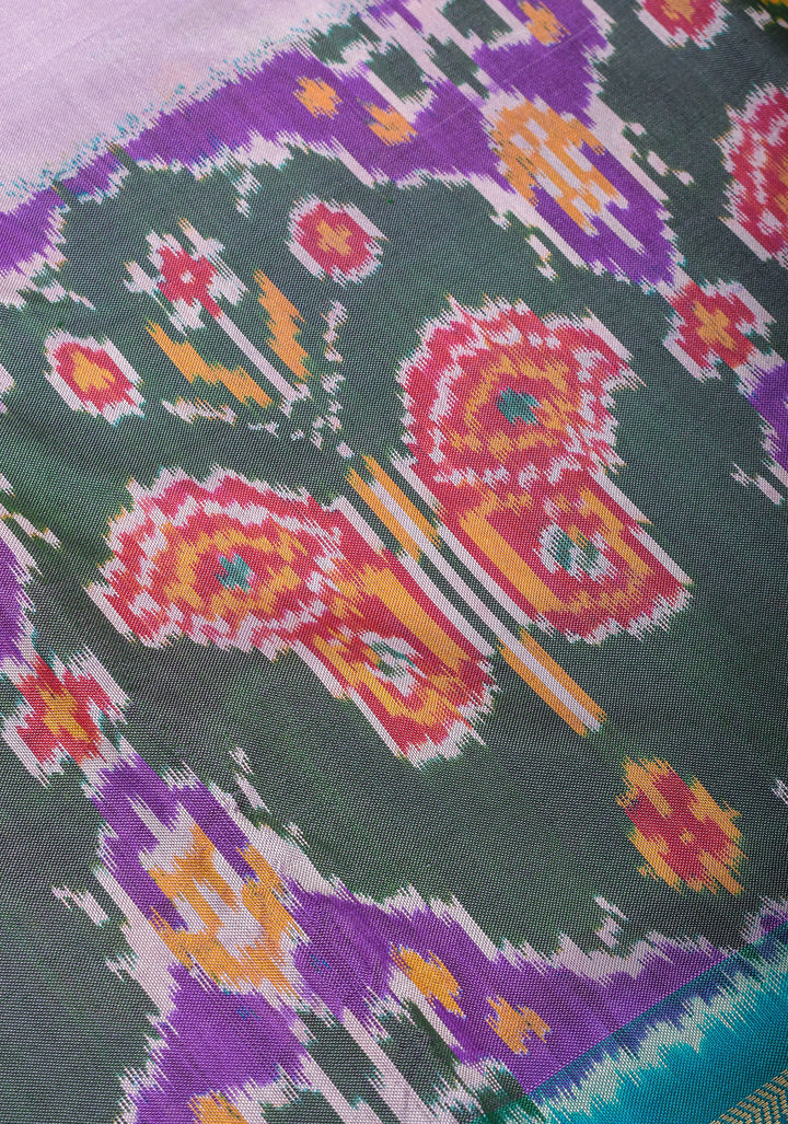 Purple Ikkat Kanjivaram Fusion Saree with Paisley Motifs| CERTIFIED SILK