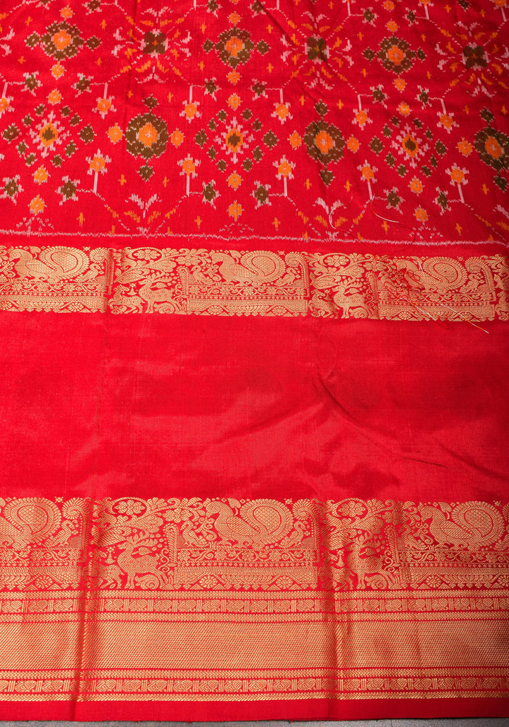 Lilac Ikkat Kanjivaram Pure Silk Saree with Twill Design and Red contrast border | SILK MARK CERTIFIED