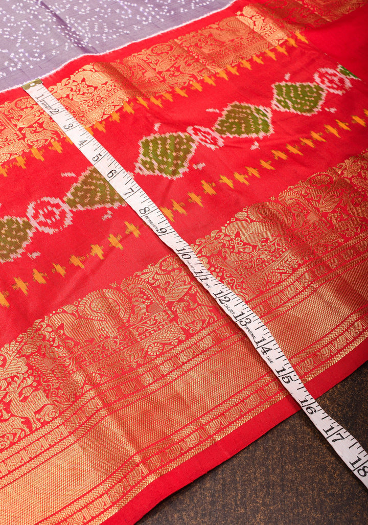 Lilac Ikkat Kanjivaram Pure Silk Saree with Twill Design and Red contrast border | SILK MARK CERTIFIED