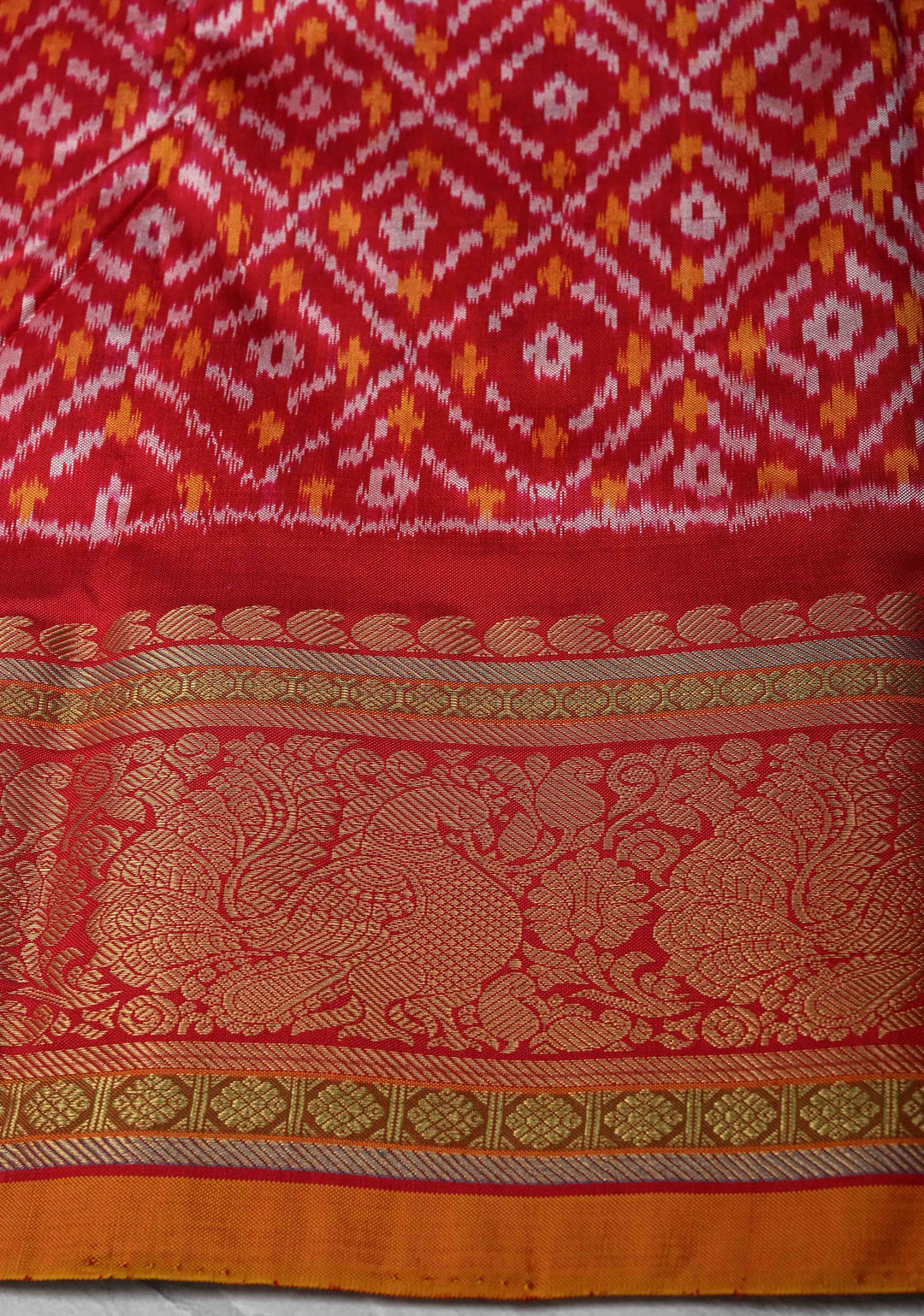 White Ikkat Pure Silk Saree with Zari Border | SILK MARK CERTIFIED