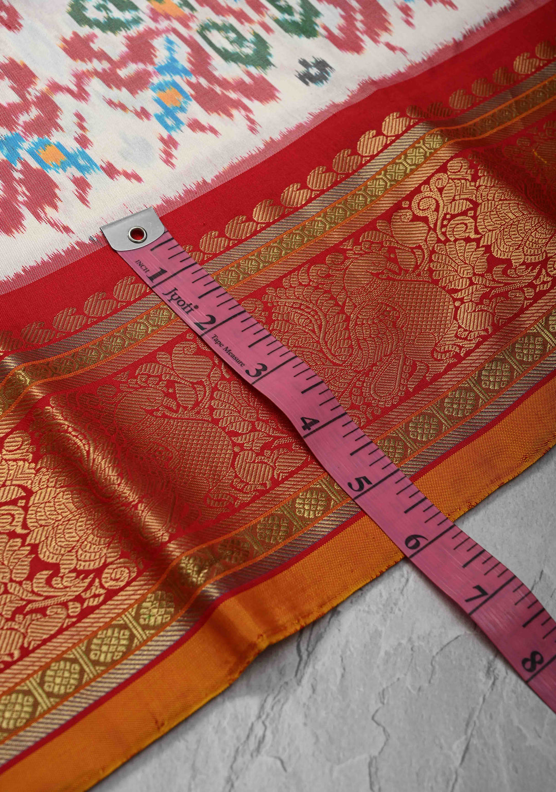 White Ikkat Pure Silk Saree with Zari Border | SILK MARK CERTIFIED
