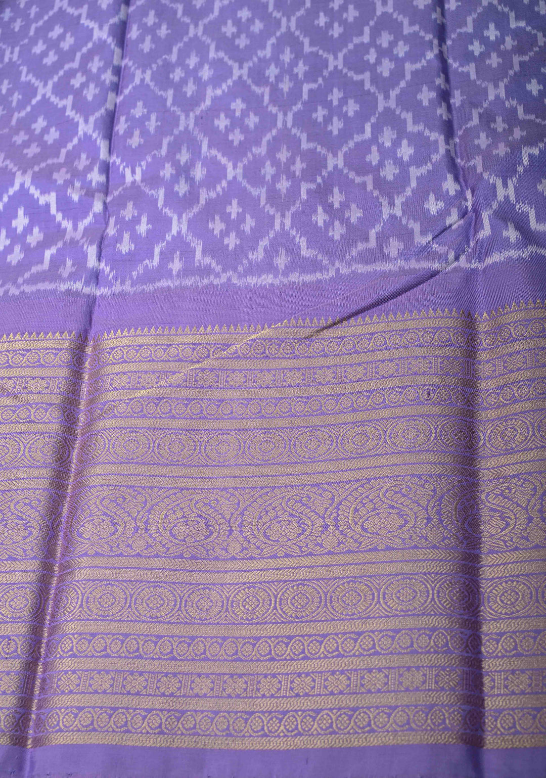 Aqua Blue Ikkat Kanjivaram Fusion Silk Saree with Gold-Silver Buttas and Contrast Zari Border | SILK MARK CERTIFIED