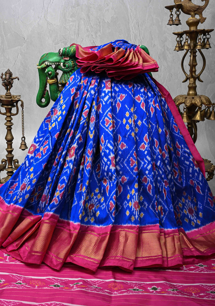 Ink Purple Pochampally Ikkat Pure Silk Saree with Geometric Patterns and Zari Border | SILK MARK CERTIFIED