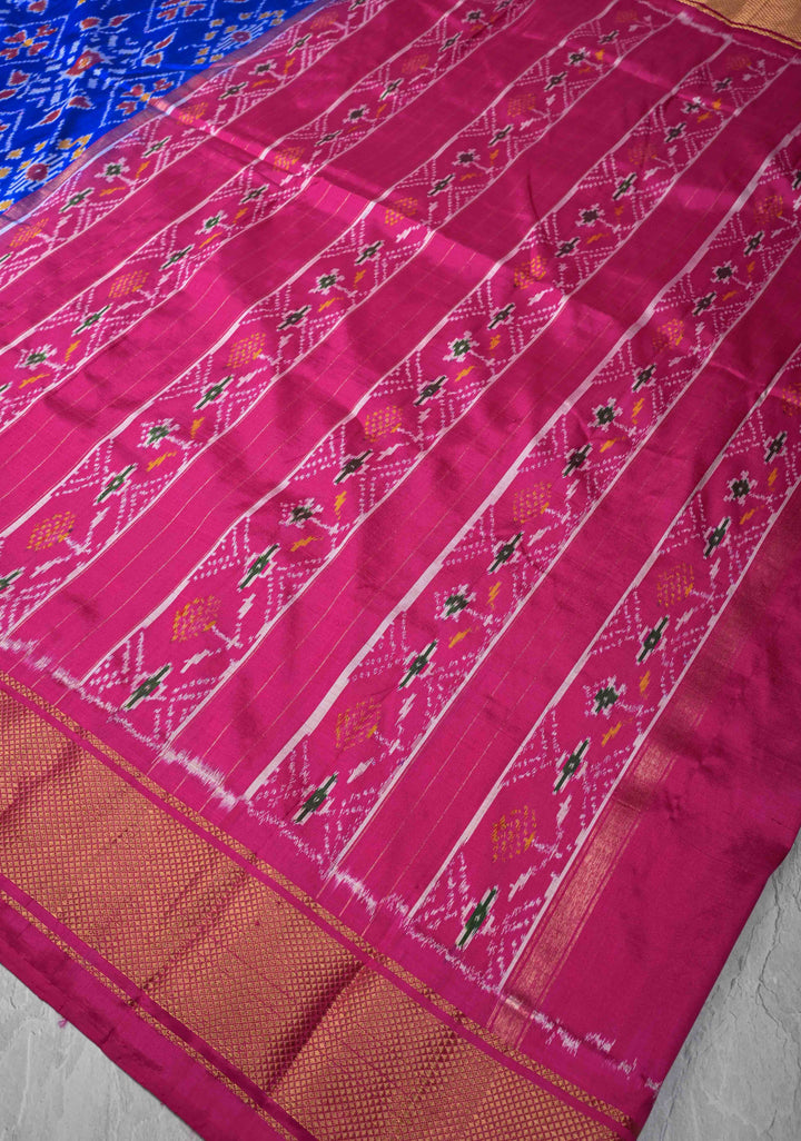 Ink Purple Pochampally Ikkat Pure Silk Saree with Geometric Patterns and Zari Border | SILK MARK CERTIFIED