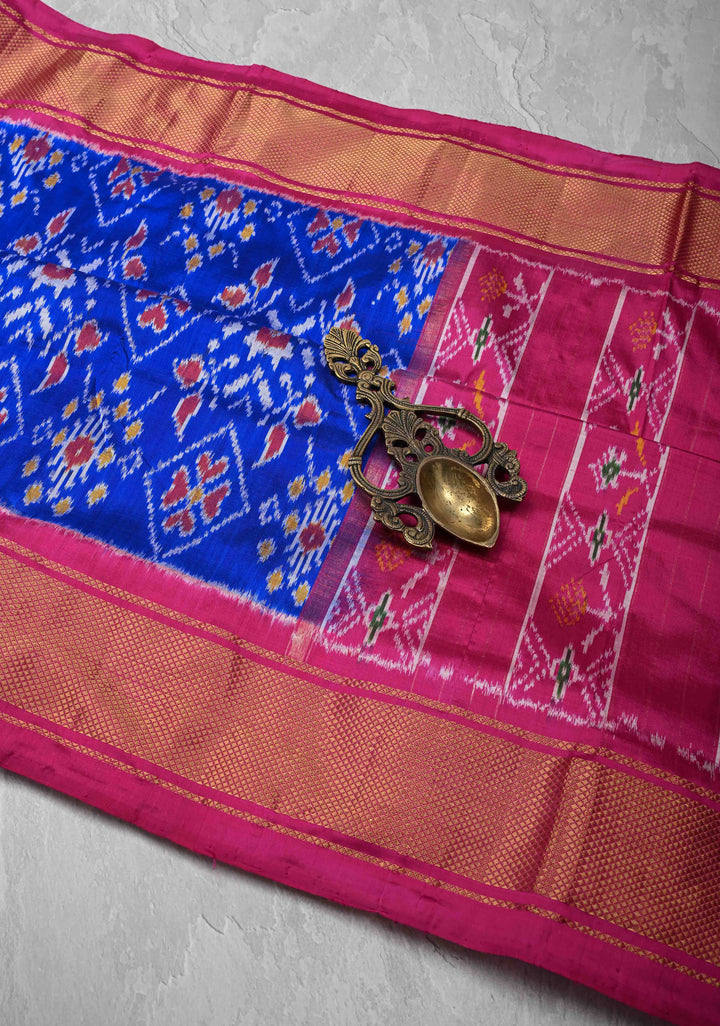 Ink Purple Pochampally Ikkat Pure Silk Saree with Geometric Patterns and Zari Border | SILK MARK CERTIFIED