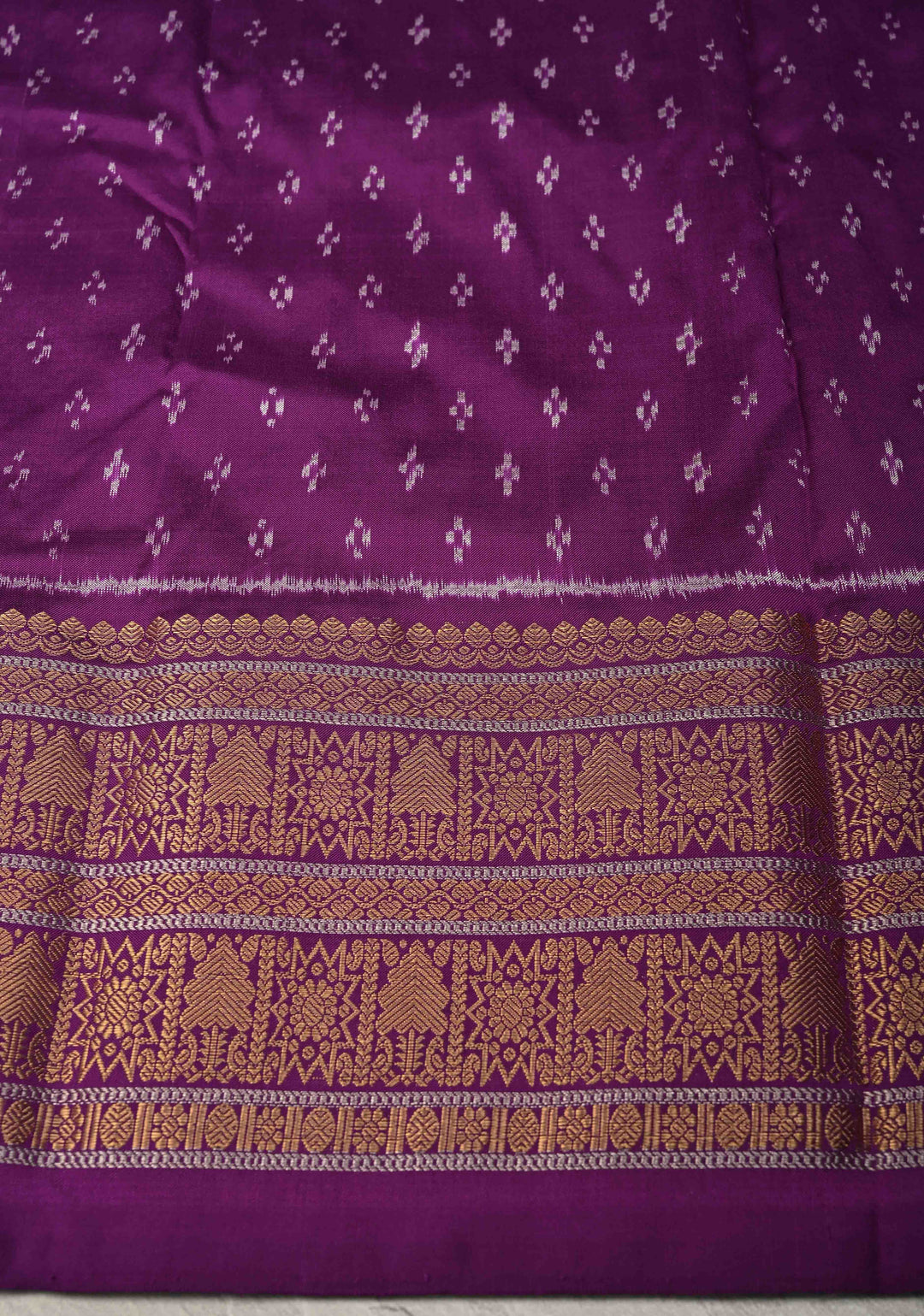 Cream Ikkat Pure Silk Saree with Ikkat Weave Birds Panel and Zari Border | SILK MARK CERTIFIED