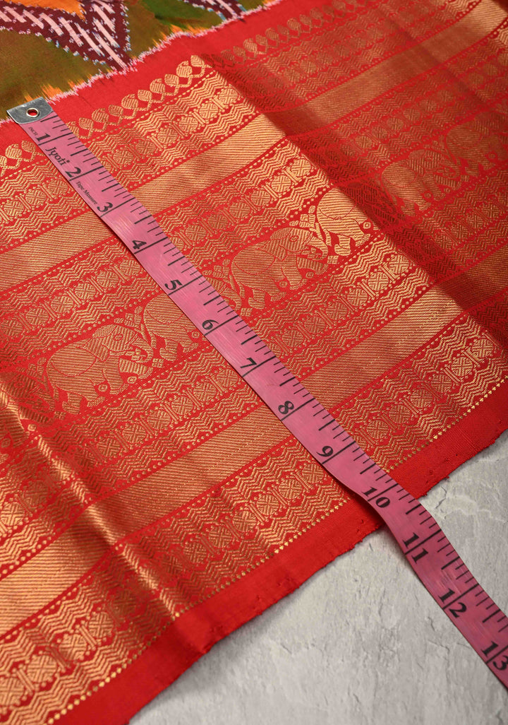 Multicolor Ikkat Kanjivaram Fusion Silk Saree with Chevron Patterns and Zari Border | SILK MARK CERTIFIED
