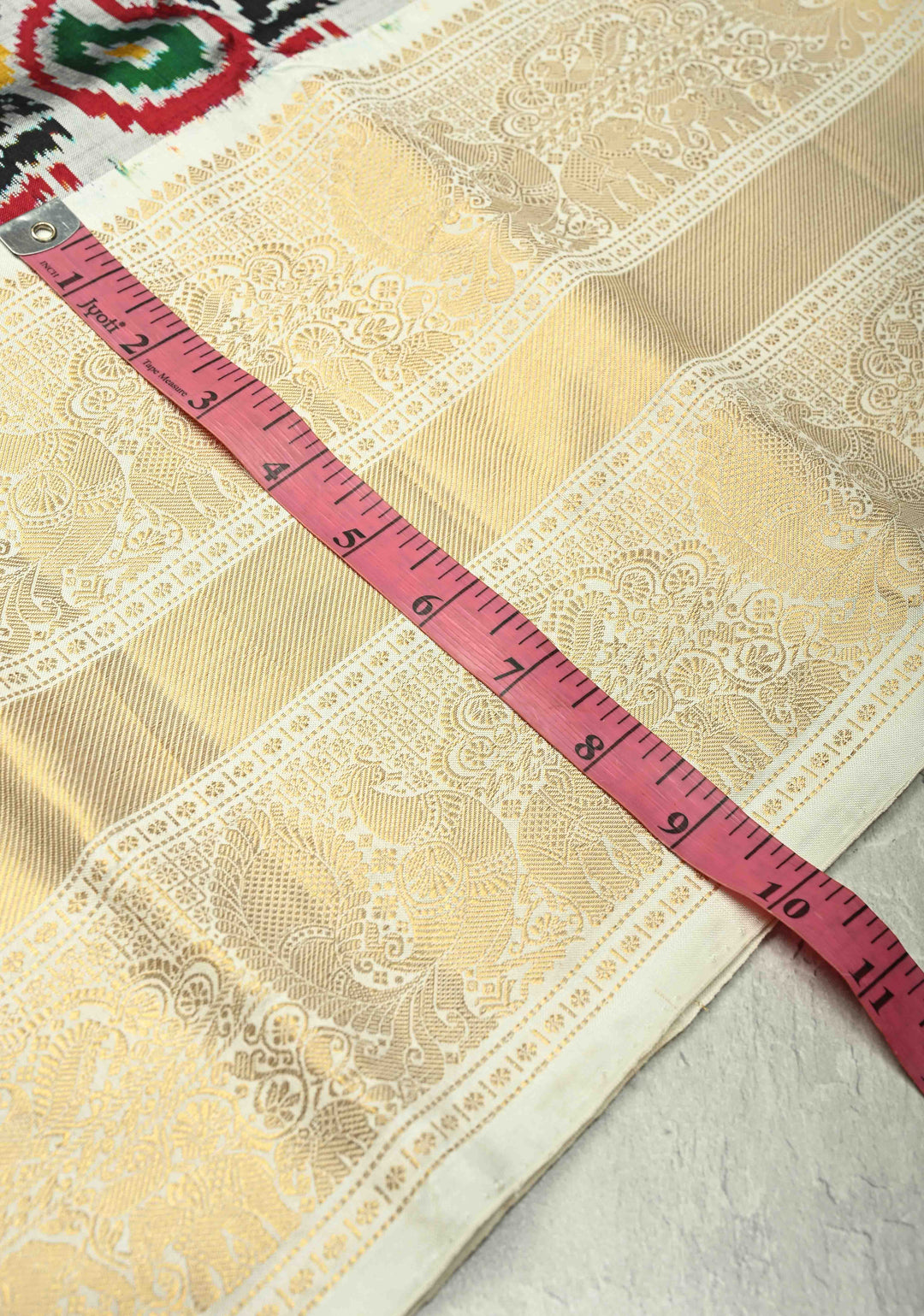 Gray Ikkat Kanjivaram Fusion Silk Saree with Contrast Wide Zari Border | SILK MARK CERTIFIED