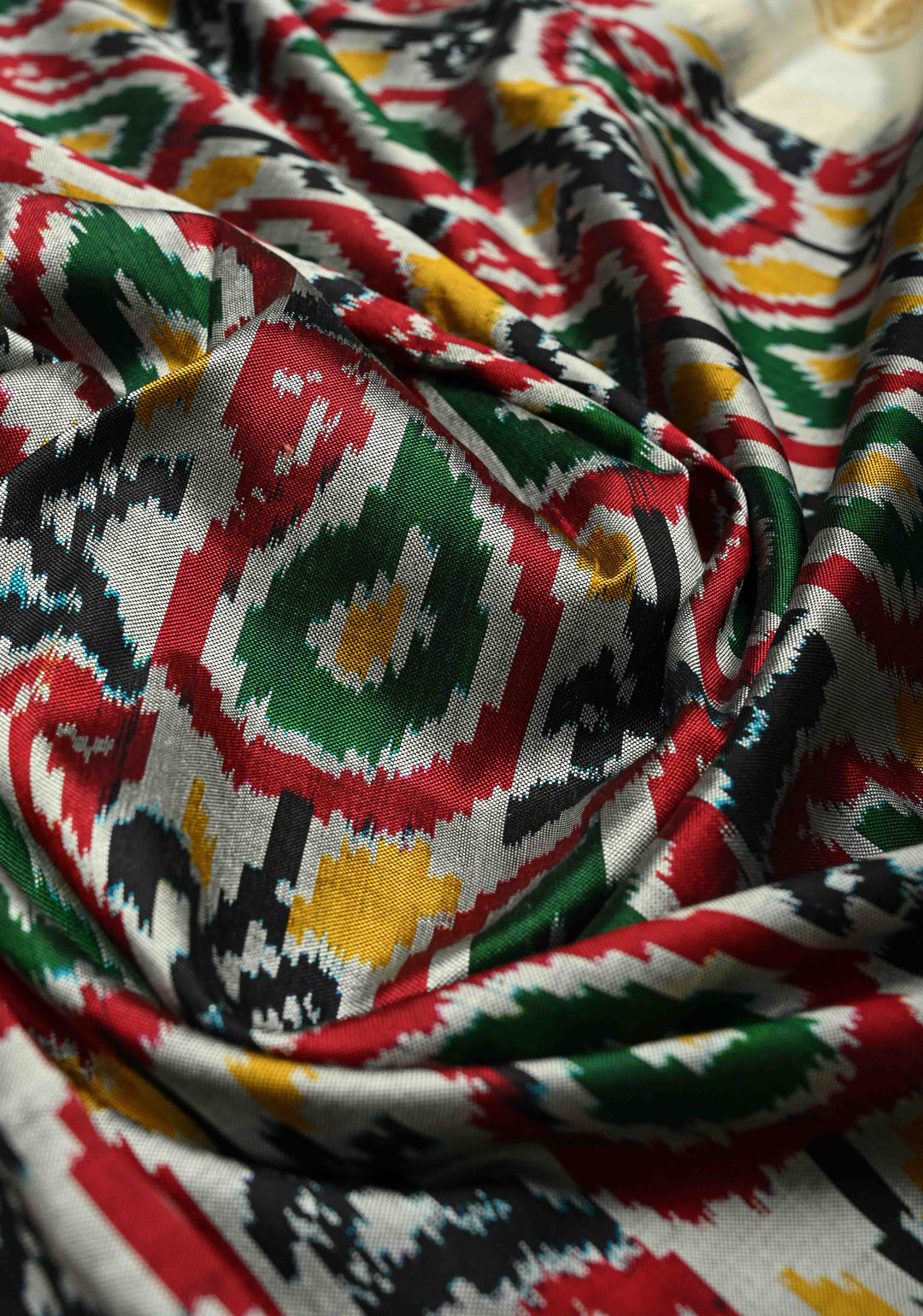 Gray Ikkat Kanjivaram Fusion Silk Saree with Contrast Wide Zari Border | SILK MARK CERTIFIED