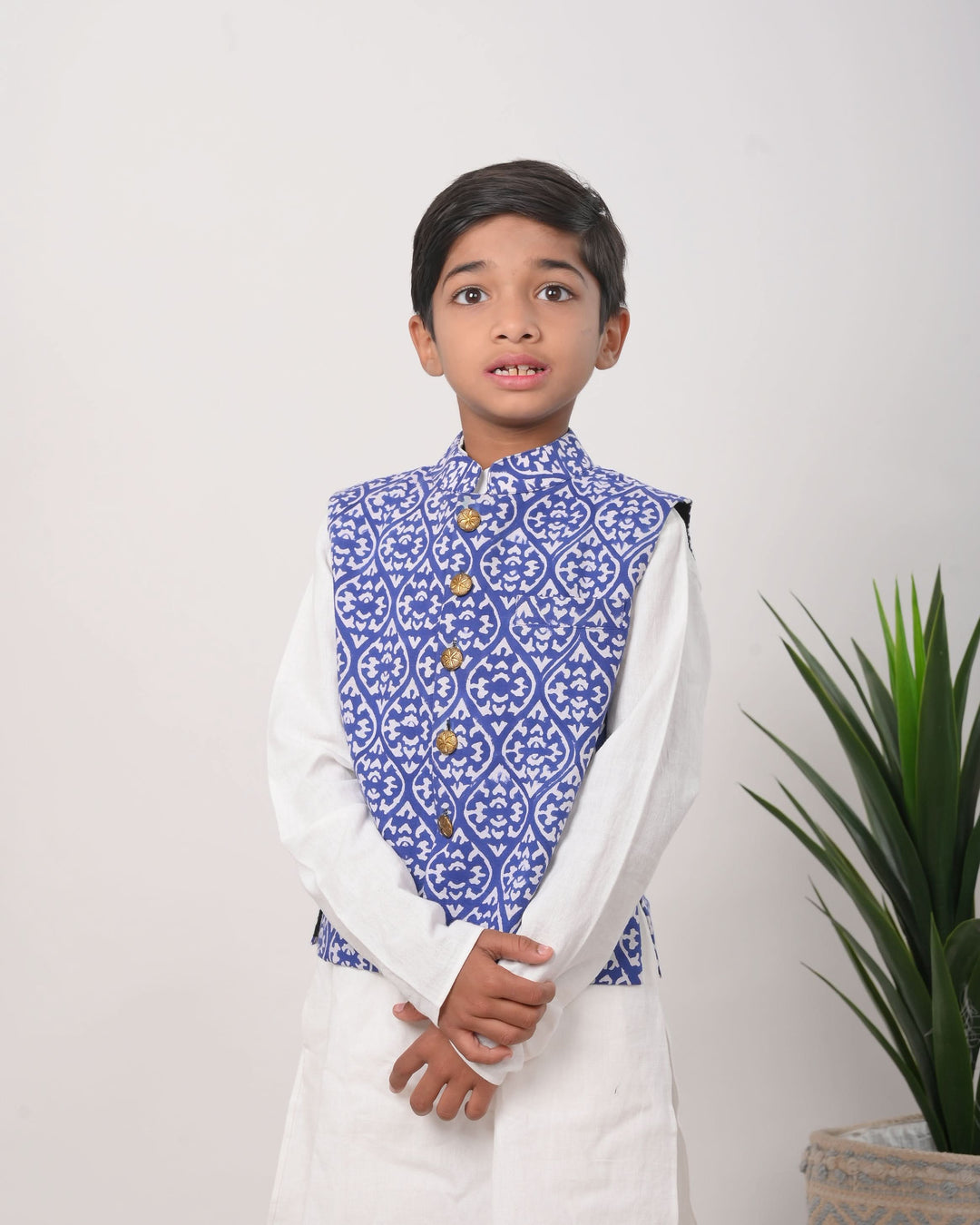 Merman Nehru jacket with Kurta Pajama 3 piece set for Boys | Shobitam Custom Wear Made To Order