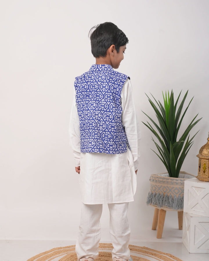 Merman Nehru jacket with Kurta Pajama 3 piece set for Boys | Shobitam Custom Wear Made To Order