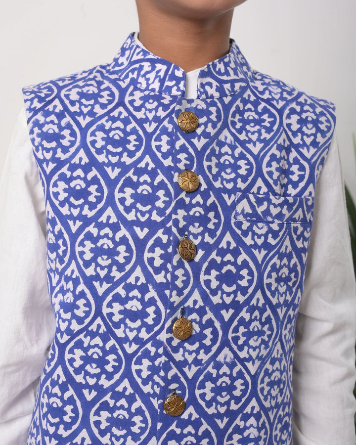 Merman Nehru jacket with Kurta Pajama 3 piece set for Boys | Shobitam Custom Wear Made To Order
