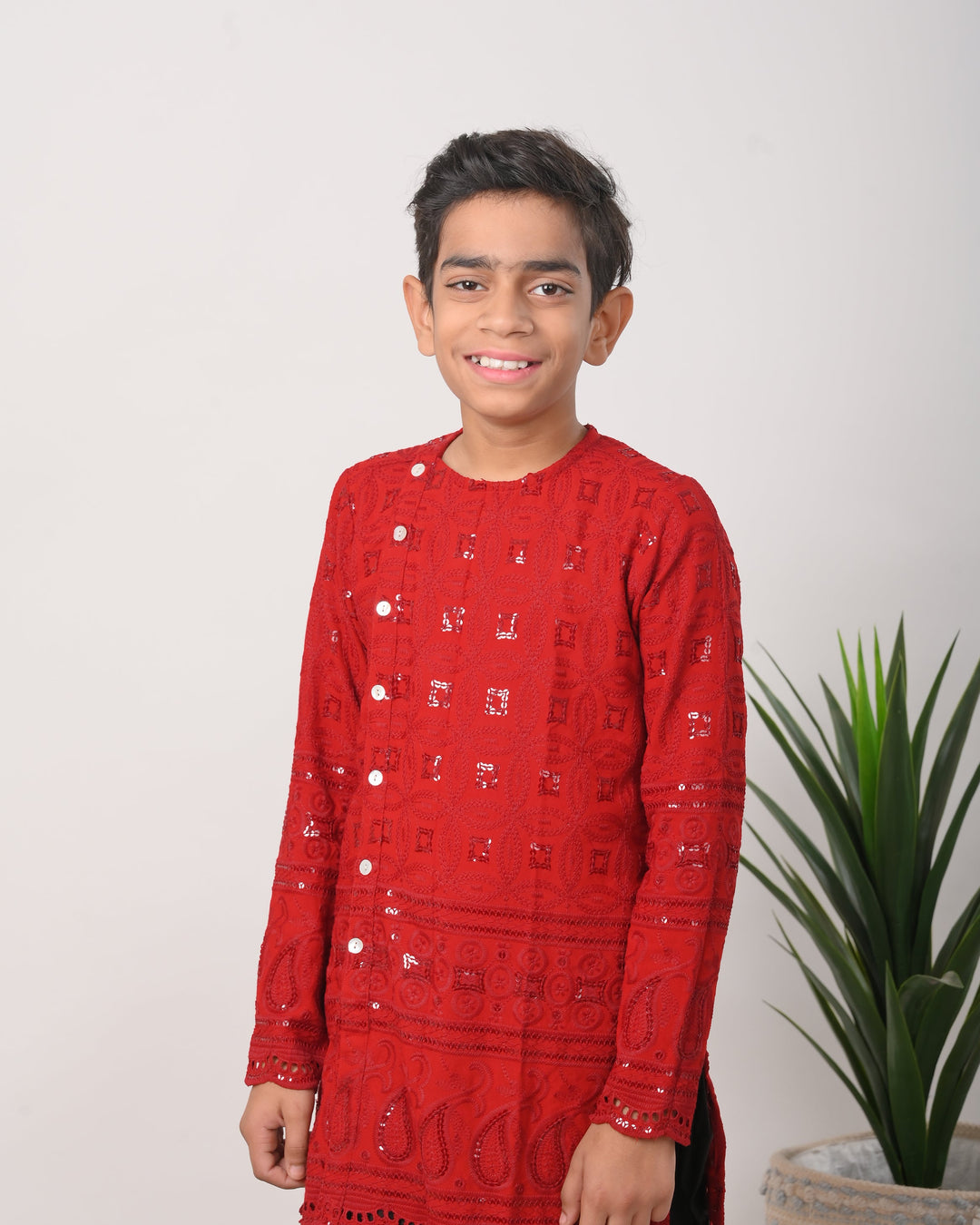 Ruby Chikankari kurta with dhoti for Boy Kid| Shobitam Custom Shirt Made To Order