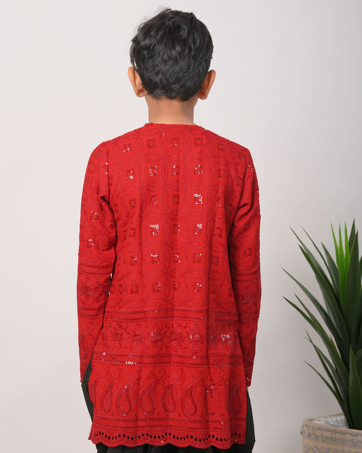 Ruby Chikankari kurta with dhoti for Boy Kid| Shobitam Custom Shirt Made To Order